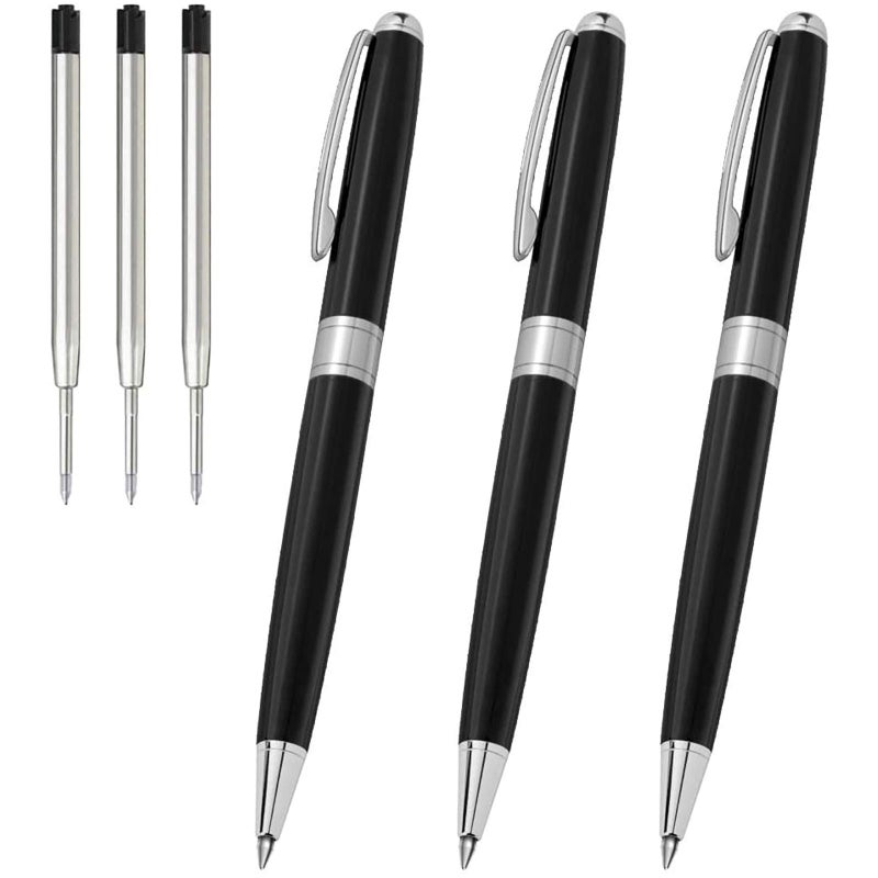 Cambond Black Pen Ballpoint Pens - Nice Pens Office Pen for Gift Business Men Police Flight Attendants Retractable Smooth Writing 1.0 mm Medium Point, 3 Pens with 3 Extra Refills (Black) - Image 1